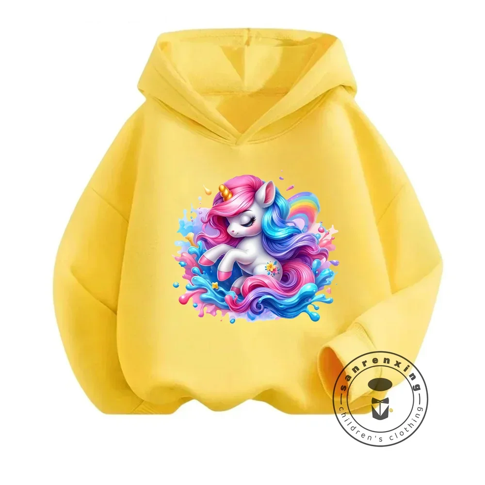 2024 Baby Kids Boys Girls Unicorn Hoodies Clothing Spring Autumn Fashion Cute Hooded Tops Children's Cartoon Casual Sweatshirts