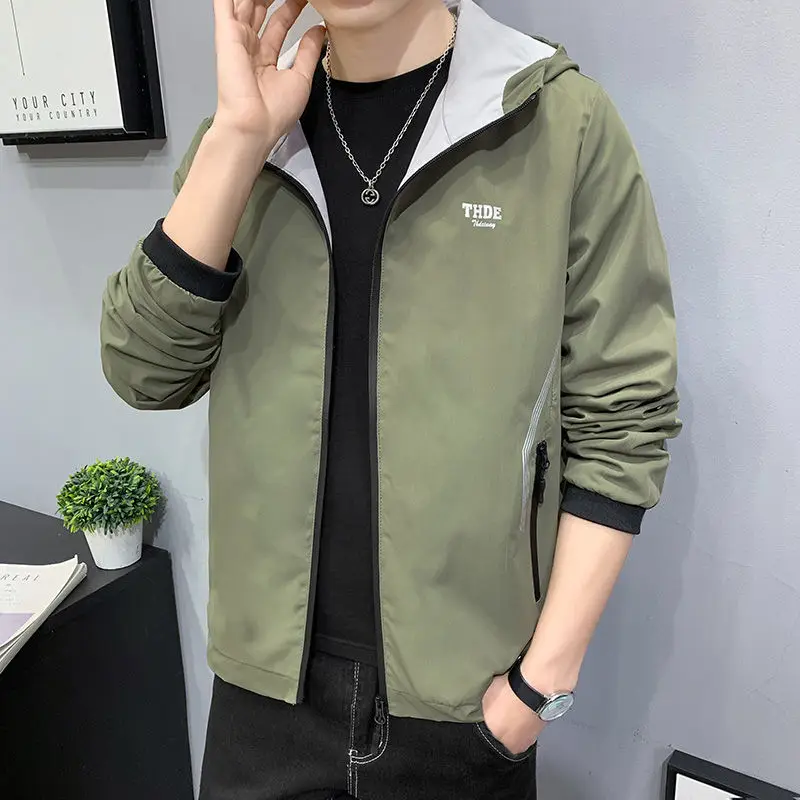 Fashion Zipper Spliced Printed Letter Hooded Coats Men's Clothing 2023 Autumn Winter Loose Casual Tops All-match Jackets