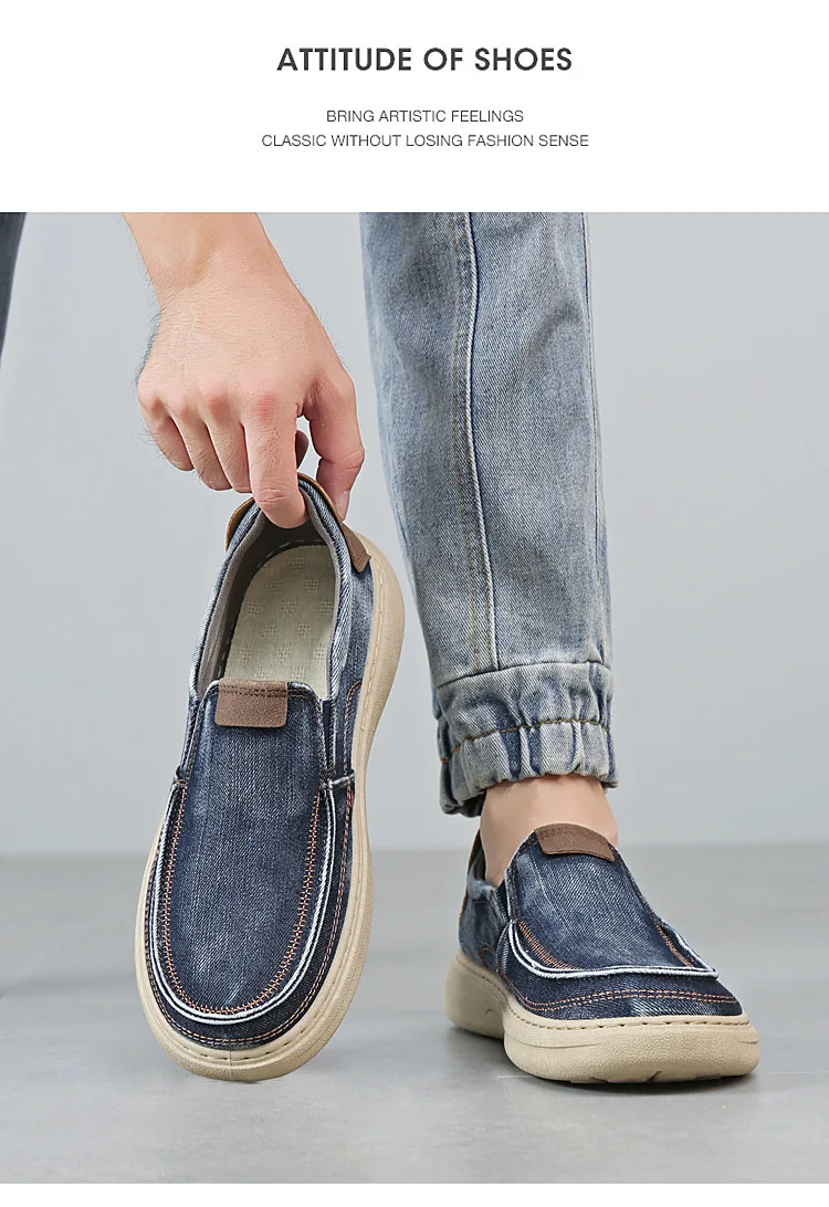 Herren Vintage Denim Slip-On Casual Loafer, weiche, dicke Sohle, atmungsaktiv, leicht, rutschfest, bequem, flache Alltagsschuhe zum Gehen – Detail 11