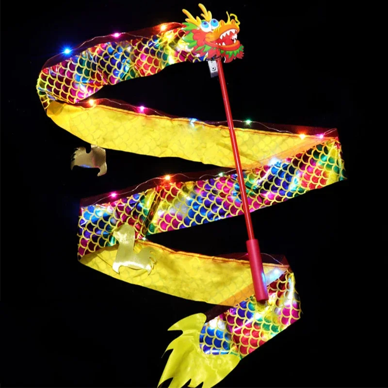 LED 1/2M Children's Luminous Dragon Dance Stage Ribbon Light String Prop Dragon Lion Head KIDS Holiday Gift Outdoor Toys