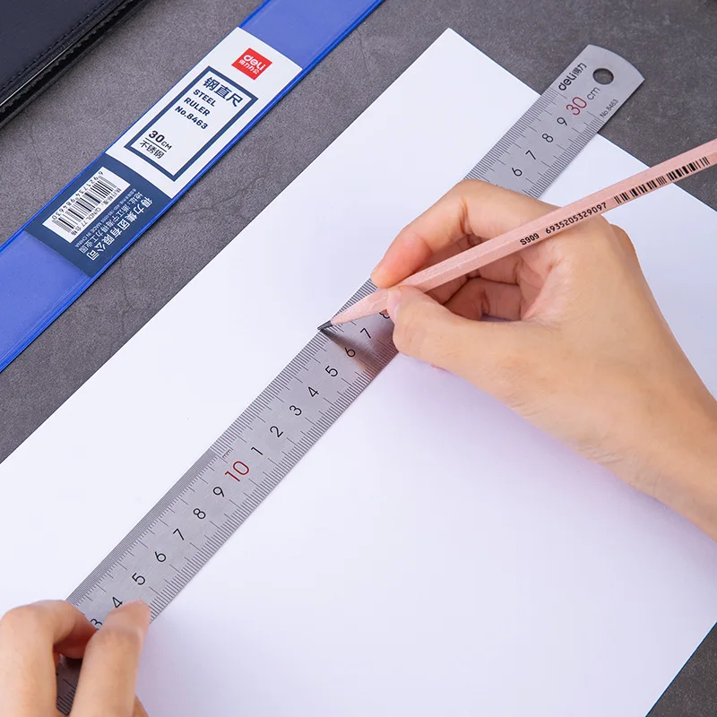 Deli-Stainless Steel Metal Straight Ruler, Escala CM, Artista Estudante, Medição, Ferramenta de Desenho, Escritório, Escola, Fornecimento, Papelaria, 15cm