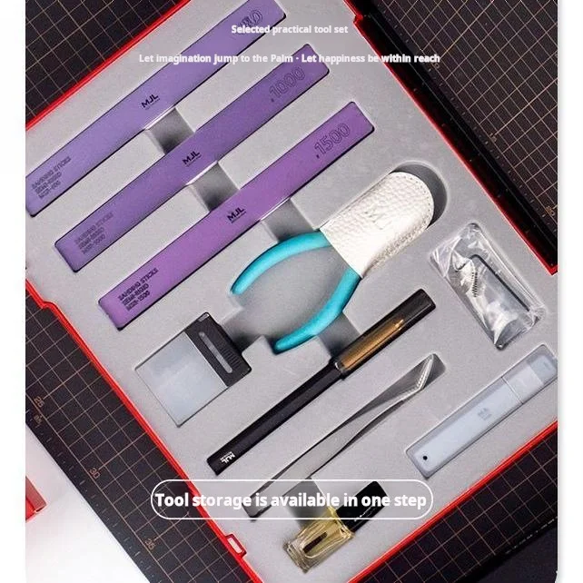 

MJL M-2510 Professional Model Building Tools Kit for Gundam with Nipper Pliers Pen Knife Sanding Sticks Cutting Mat Storage Case