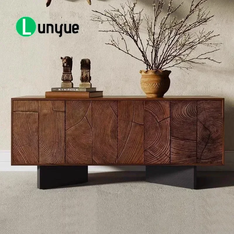 Medieval Style Solid Wood Dining Side Cabinet Retro Designer Multi Layer Storage for Entrance Hall Living Room Home Decor