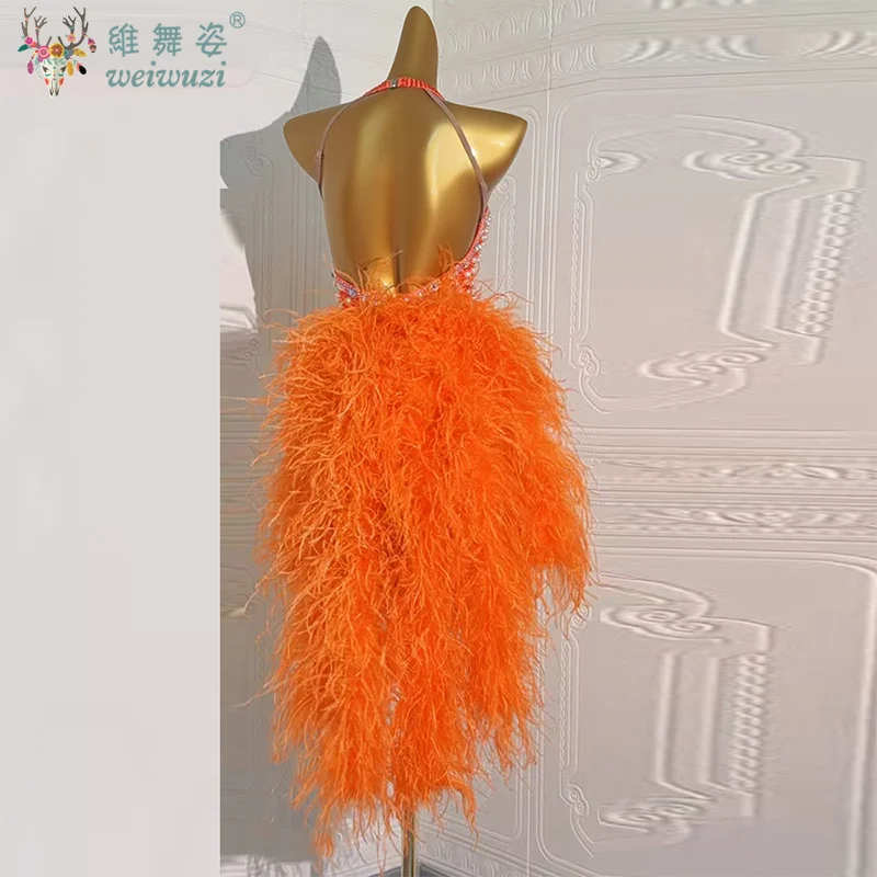 LatinDance Competition Clothing Customization High-end Luxury Rhinestone Feather Dresses Tango ChaCha Samba Performance Costumes