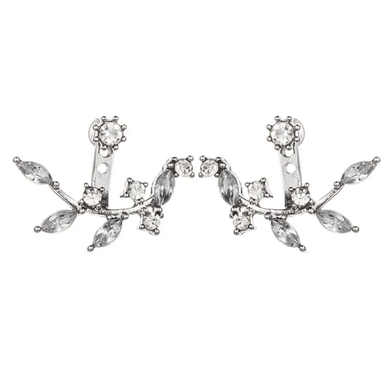 1 Pair Women Exaggeration Crystal Leaf Before and after Earrings Vintage Branches Stud Earrings Cute Jewelry Accessories