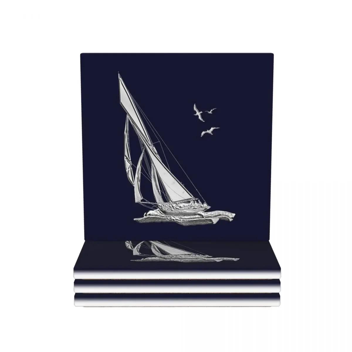 Chrome Style Nautical Sail Boat Applique Coasters Ceramics Baking Mat Table DecorationKitchen Placemats Dinner Table Coffee Mat