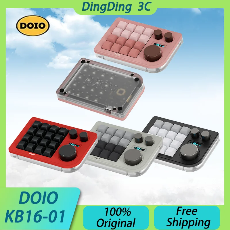 DOIO KB16-01 Designer Mini Mechanical Keyboard Type-C Portable Keypad 16 Key Three Knobs OLED Screen Hot Swap PC QMK VIA Custom