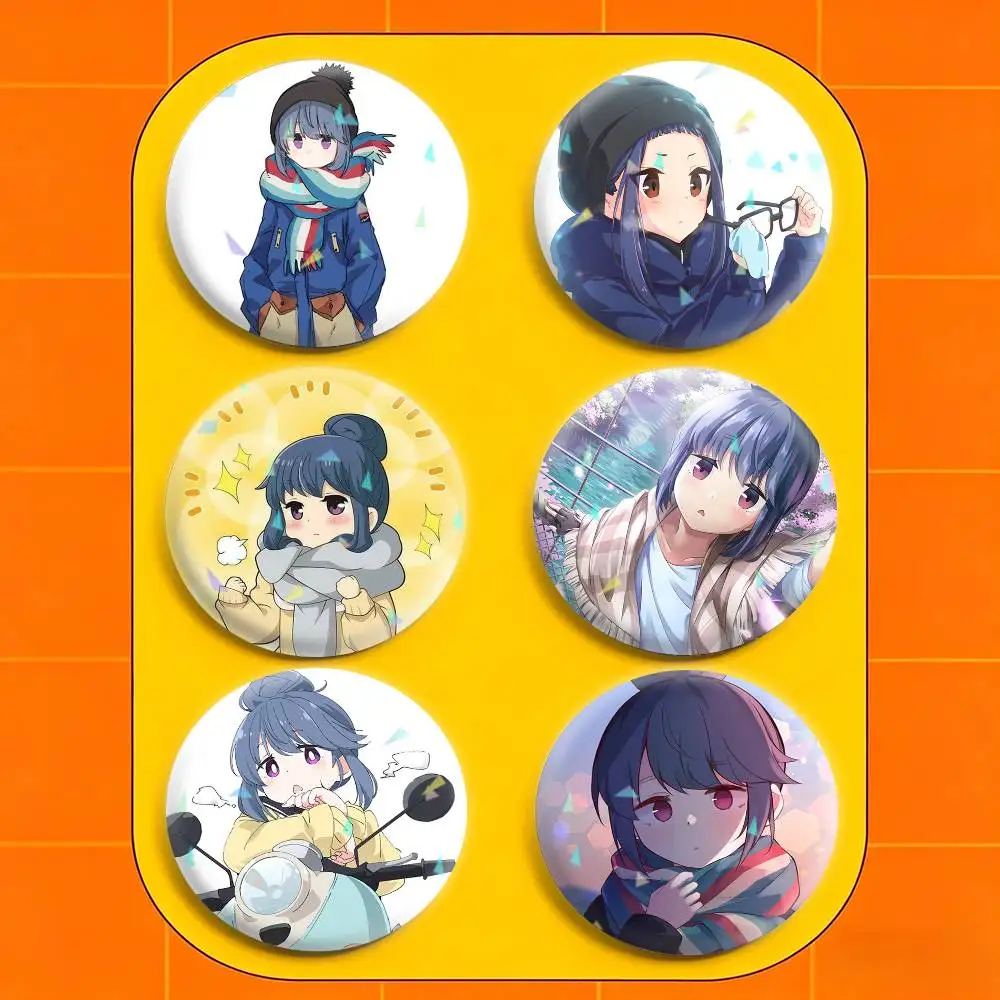 Yuru CampLaid-Back Camp Rin Shima 32/44/58mm Handmade Pins Round Brooch Badge Backpacks Clothes Jewelry Gifts