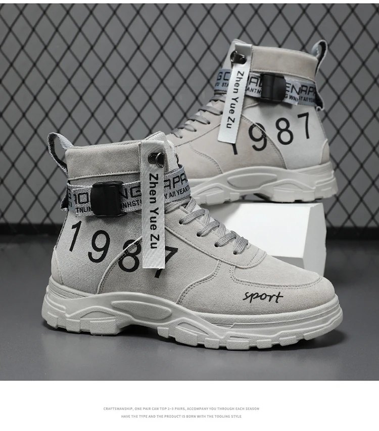 Herren Einfarbige High-Top Modische Vielseitige Outdoor-Wanderschuhe, Bequeme Rutschfeste Freizeitsportstiefel – Detail 16
