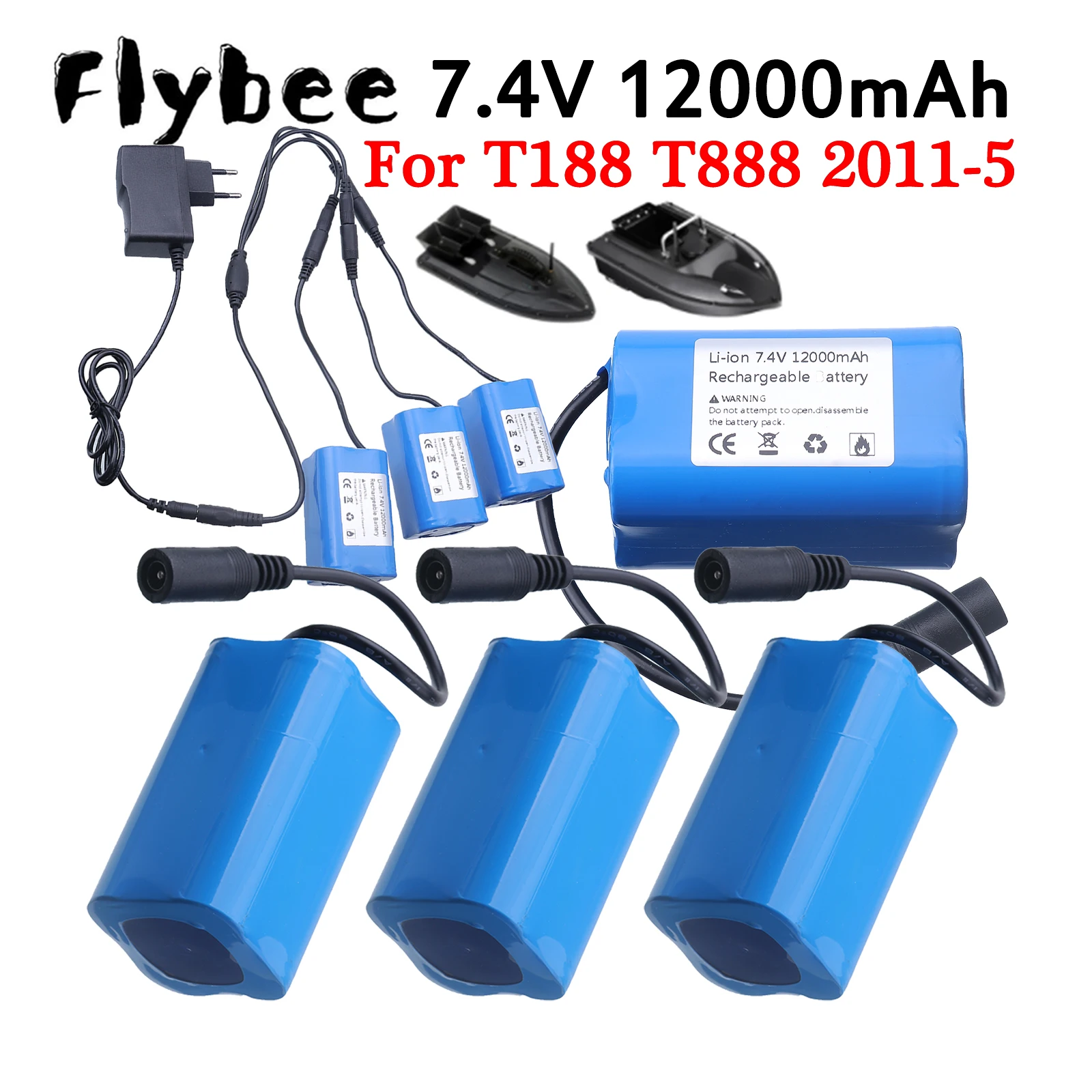 7.4V Rechargeable Bait Boat Boat Battery Upgrade 12000mAh For T188 T888 2011-5 V007 C18 H18 RC Fishing Bait Boat Spare Parts