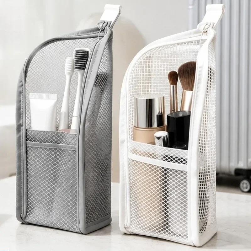4-teiliges tragbares Netz-Kulturset, wasserdicht, faltbar, für Reisen, Zahnbürsten- und Kosmetik-Organizer, Aufbewahrungstasche für Damen im Badezimmer – Detail 3