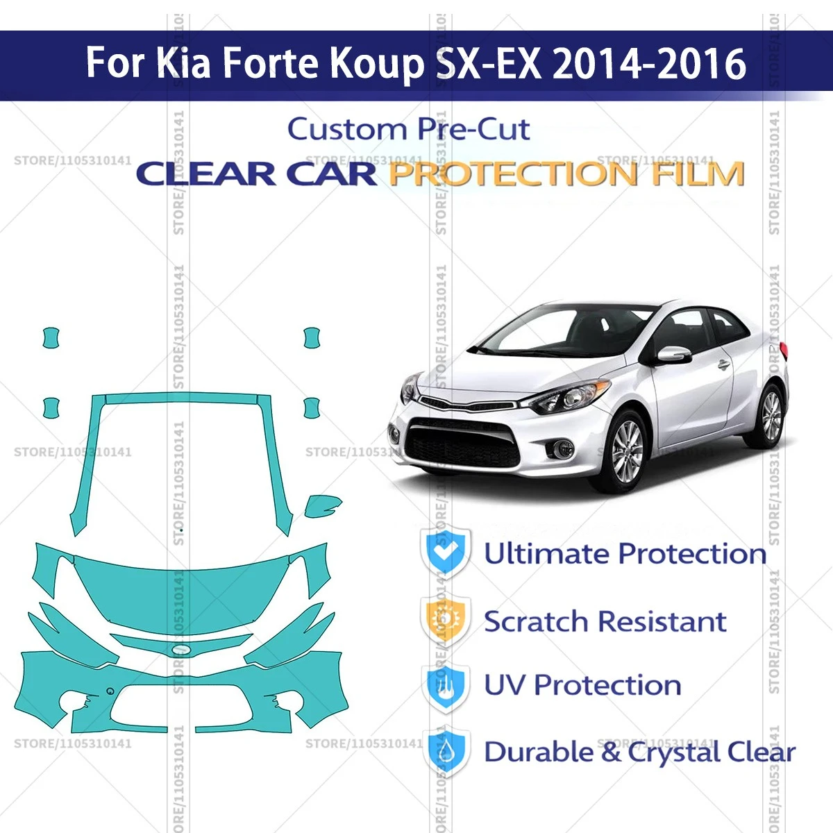 Pre-Cut Paint Protection Film PPF Transparent Car Film Professional Automotive PPF For Kia Forte Koup SX-EX 2014-2016 Front Kit