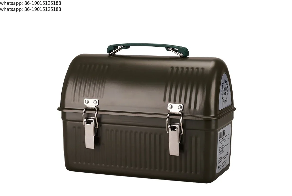 

Металлический ланч-бокс для улицы, ретро-контейнер для кемпинга, хранения мелких предметов, рыбалки, кофе, чая, инструментов.