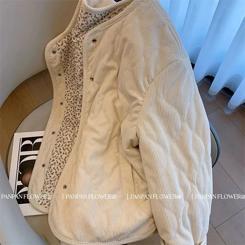 المرأة الشتاء وصول جديد فضفاض ومتعدد الاستخدامات الفانيلا المرقعة طباعة الماس شبكة معطف القطن مع تصميم فريد من نوعه المشمش الأعلى #2