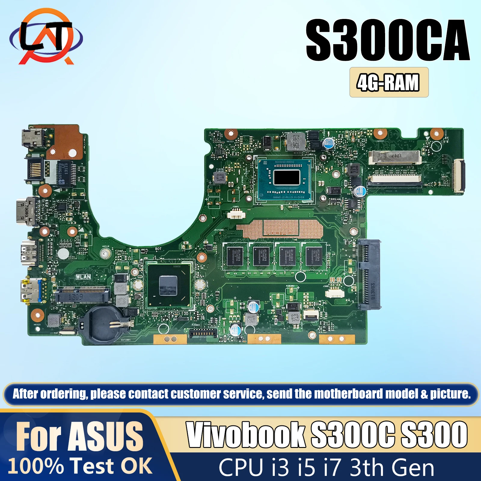 AKEMY 노트북 메인 보드 ASUS Vivobook S300CA S300C S300 노트북 마더 보드 CPU i3 i5 i7 3th Gen 4G-RAM 100% 테스트 확인