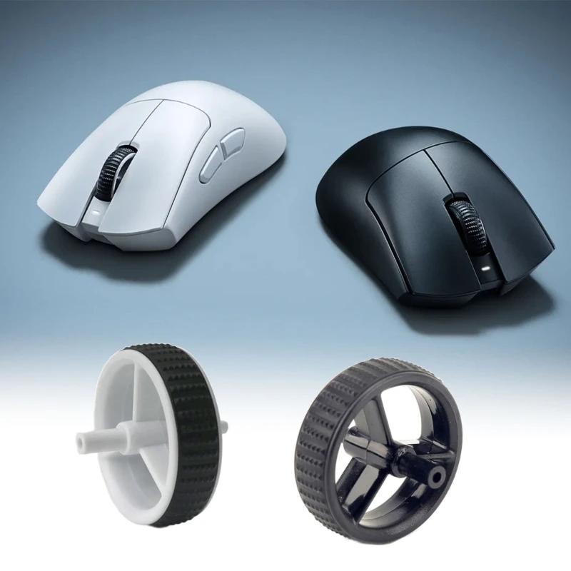 Center-Bore Mouse Wheel Replacement, Plastic Component with Textured Outer Band and Open Three-Arm Inner Frame for H8WD