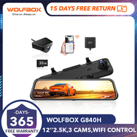 WOLFBOX WiFi Rearview Dash Cam G840H 12inch Front and Rear WiFi Dashcam WDR 2K 140FOV WOLFBOX WiFi Car DVR Super Night Vision