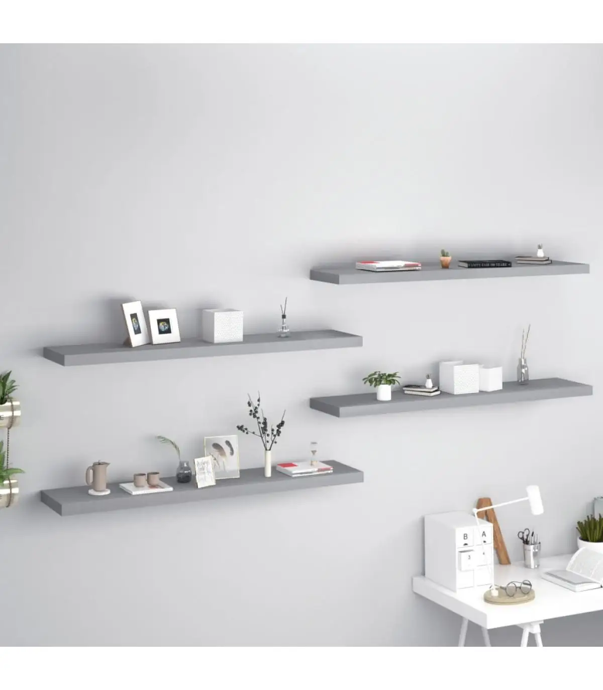 Shelves and shelves floating shelves 4 Pcts gray MDF 120x23,5x3,8cm