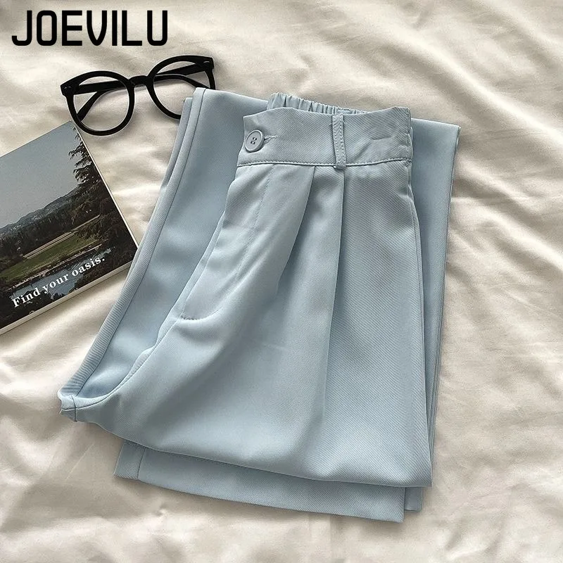 JOEVILU Women's High Waist Straight Ankle Pants Summer Minimalist Office Pants Fluid Silky Tapered Trouser Multi Options Clothes
