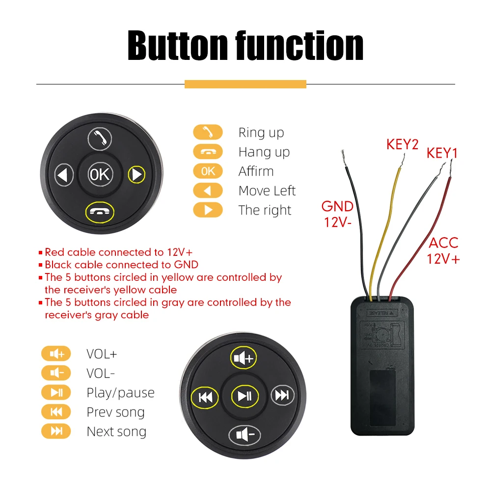 Botão de volante de carro com controle remoto sem fio universal, reprodutor de dvd, rádio, navegação gps, botão de interruptor multifuncional