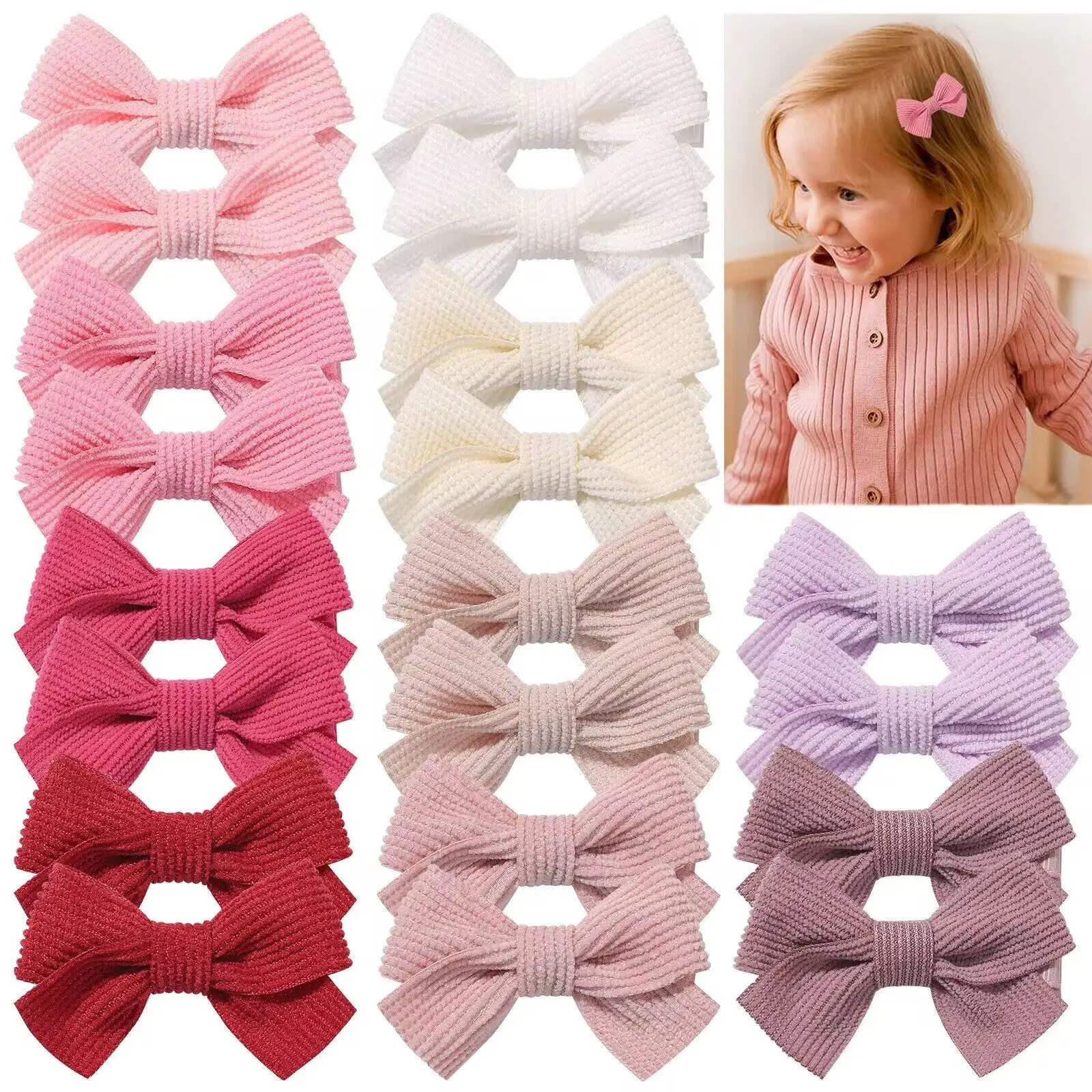 

60pc/lot New 2.3Inch Corduroy Hair Bows Hair Clips Baby Girl Solid Hair Bow Hairpin Newborn Safe Barrettes Kids Hair Accessories