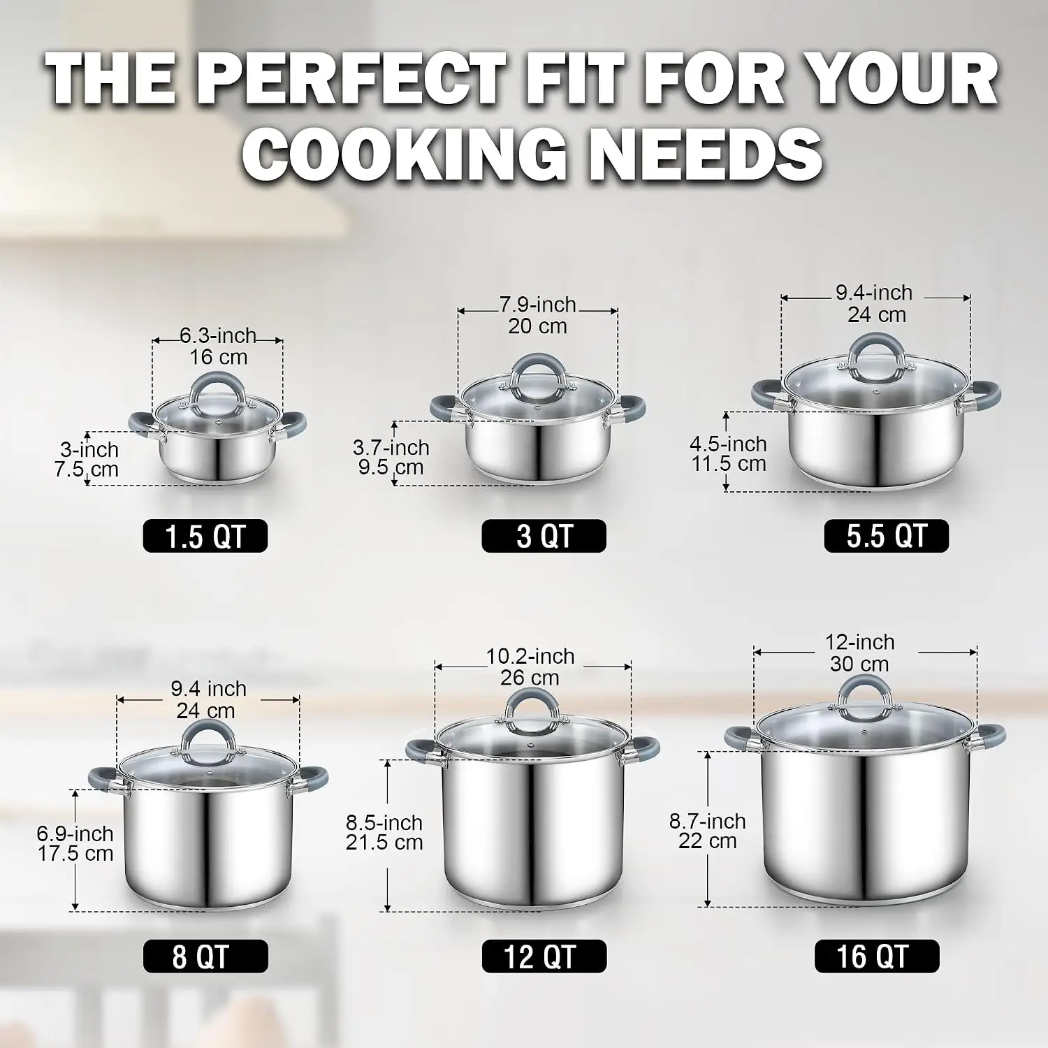 Basics 16 Quart Stainless Steel Stock Pot with Lid, Cooking Pot for Pasta, Soup, Stay-Cool Silicone Handle, Stockpot with Even H