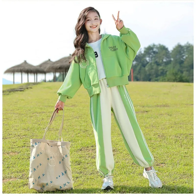 Spring Autumn Girls Casual Sportswear Suit Baby Fashion Clothes Two-piece Set Kids Hoodie+Pants Sport Suits Teenage 5-14 Years