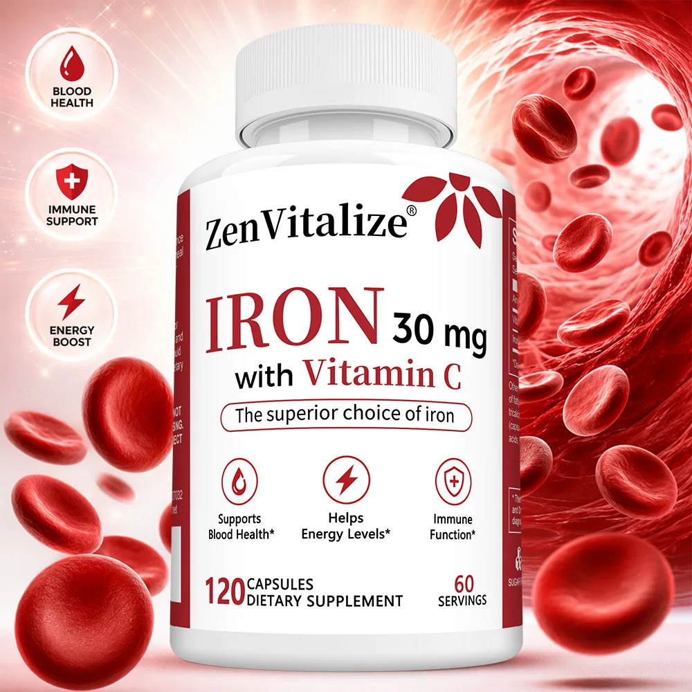 Iron Supplement, with Vitamin C, High Bioavailability, Boosts Energy, Focus & Immune Function, Stomach Friendly for Men & Women