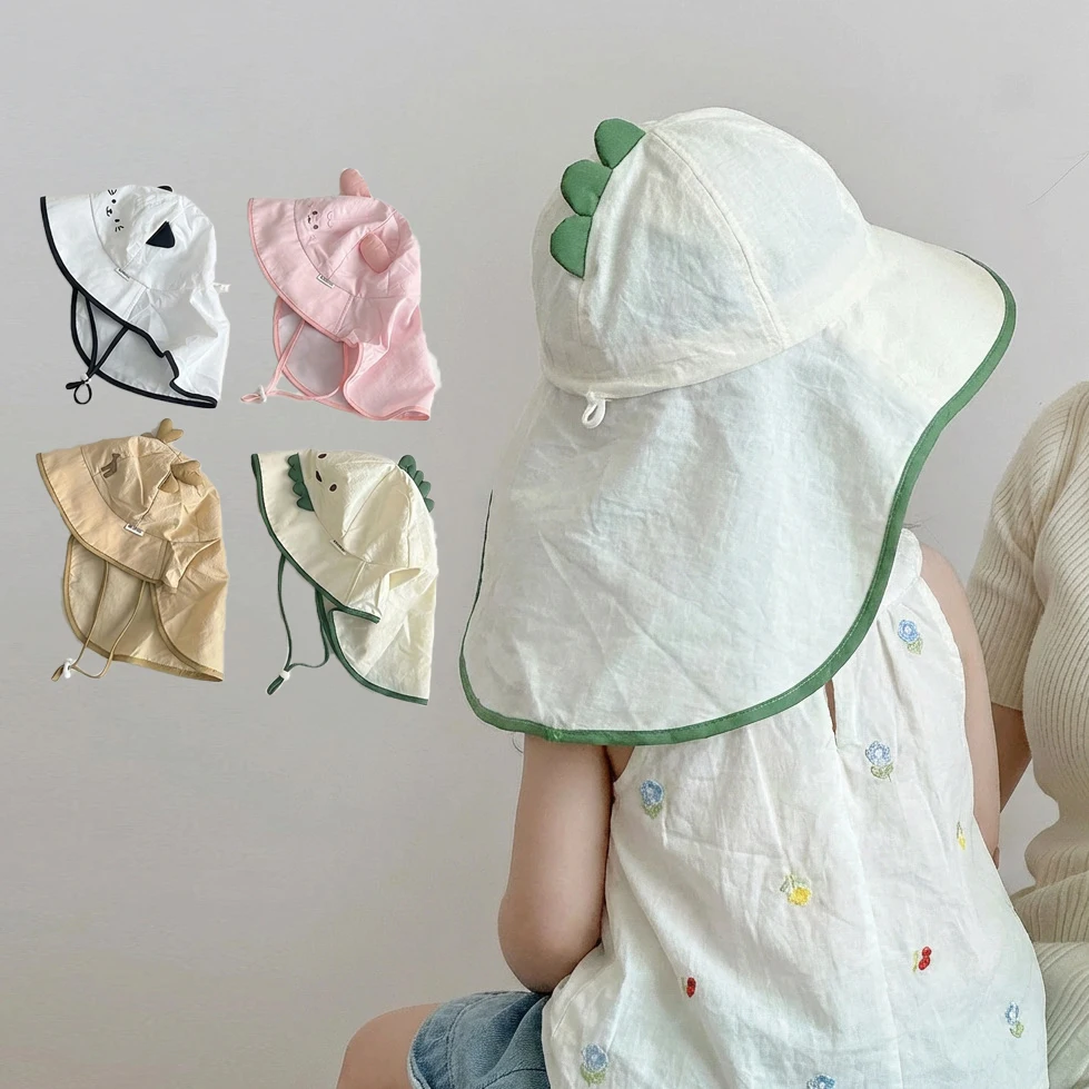 Chapéu de Sol Infantil 2026 para Bebês e Meninas (2-6 Anos) com Desenho de Animal e Xale, Fino e Ventilado