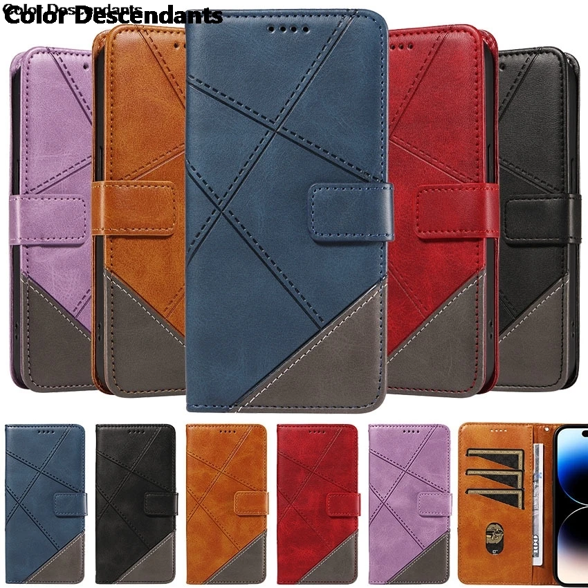 Retro Splicing Flip Leather Case For Xiaomi Redmi Note 13 12 Pro Plus 12C 13C 4G 5G Turbo 3 12S POCO X5 X6 F6 M6 Pro Book Cover