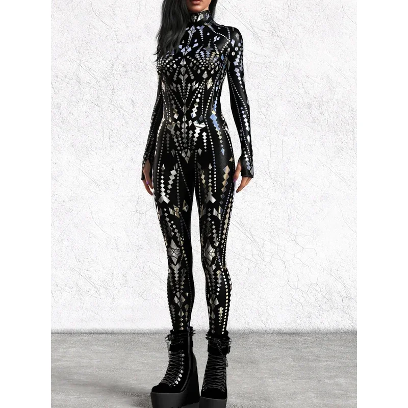 

Halloween Carnival Women's Leotard Cyberpunk Style Gothic Bodysuit 3D Printing Future Technology Electronic Cool Party Role Play