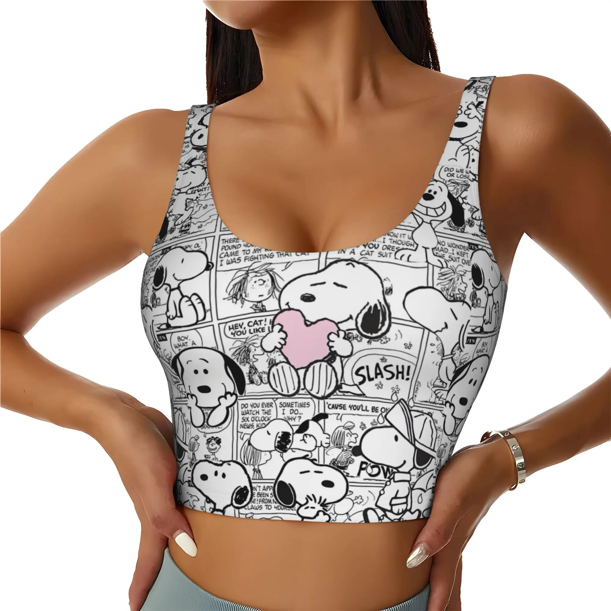 Custom S-snoopies Anime High Impact Sports Bras Women's Dog Cartoon Seamless Workout Running Crop Tank Tops