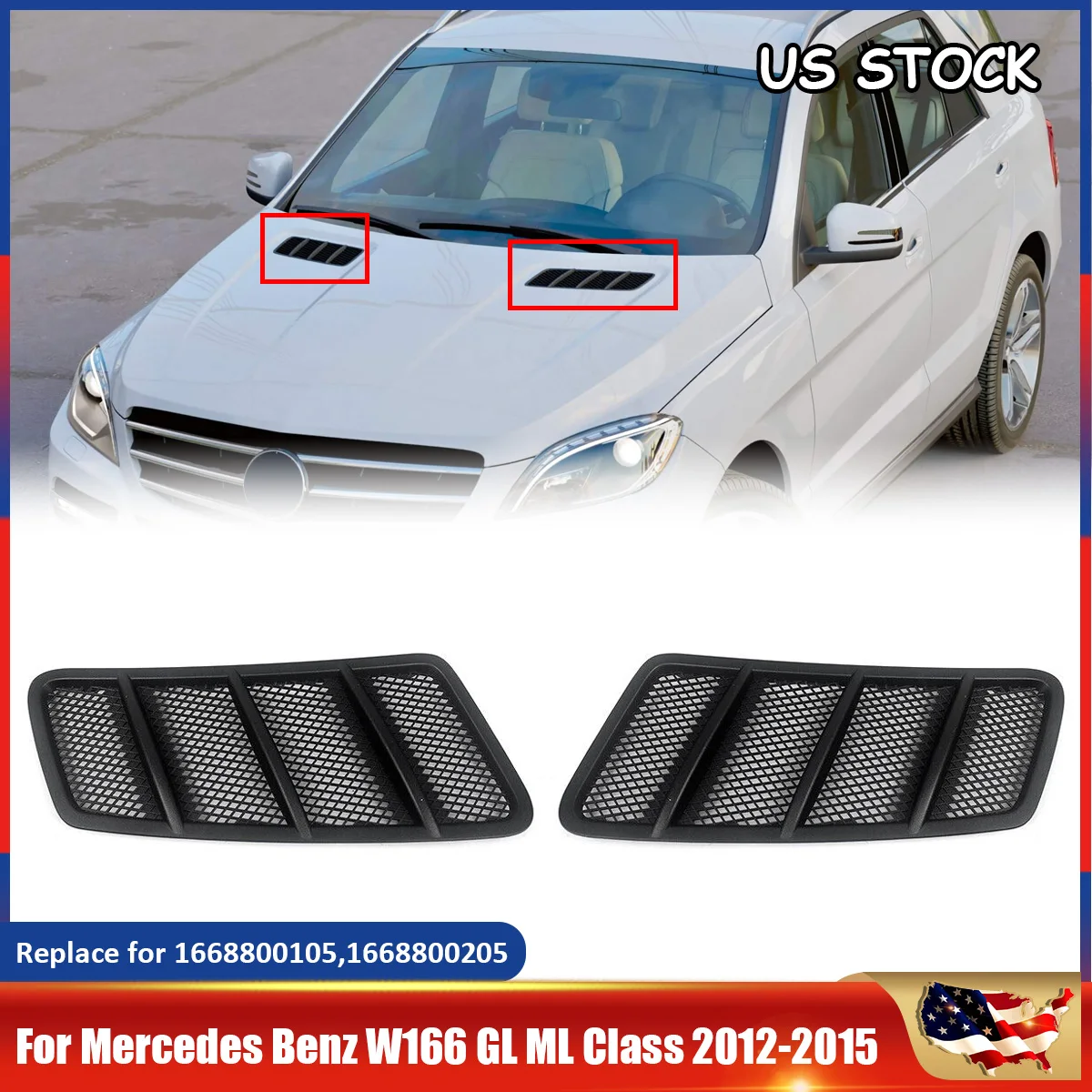 

1 Pair Air Intake Grille For Mercedes Benz 2012-2015 W166 GL350 450 Front Hood Air Vent Grille 1668800105+1668800205 Left+Right