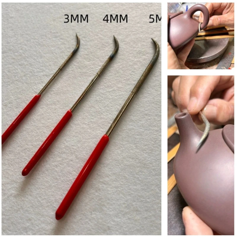 3/4/5mm Purple Clay Pot Tool/Stainless Steel Elbow Teapot Shaping Polishing Teapot Spout Handle Scraping Off Excess Mud Tools