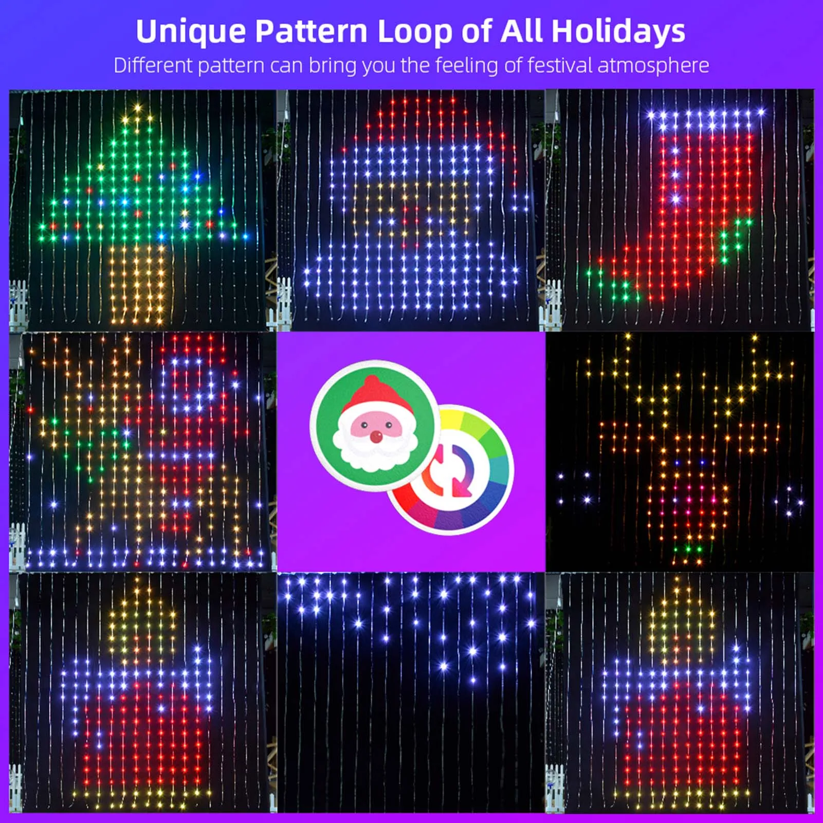 400leds Animated Curtain String Lights Creative RGB Color Changing String Lamp App Fits Home Outdoor Festive Party Lights Decor