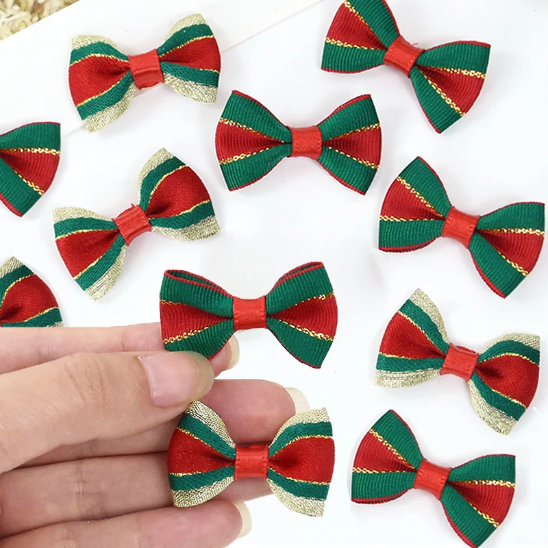 

30pcs Christmas Red/Green Satin Ribbon Bows Christmas Sewing Crafts Bowknot Hair Clips DIY Accessories Xmas Tree Hanging Decor