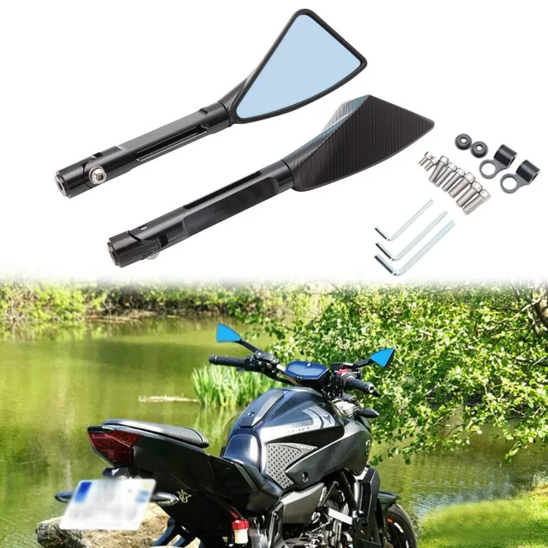 7/8 Inch Universal CNC Rear View Motorcycle Mirrors Black Triangle Motorbike Side Mirror for Street Sport Dirt Bike Scooter