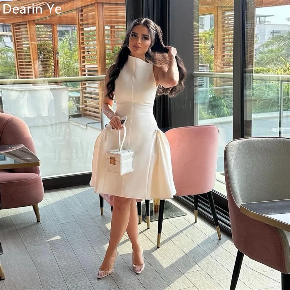 

Customized Formal Gown Saudi Arabia Dearin Asymmetrical Ball Knee Length Skirts Draped Knot Sleeveless Bespoke Occasion Dresses