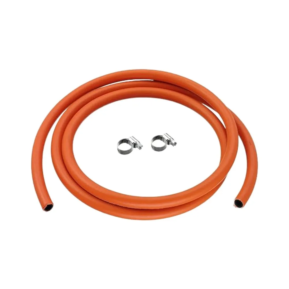2m Liquefied Petroleum Gas Hose for Butane and Propane - 8mm Bore Nitrile Butadiene Rubber with Secure Hose Clips