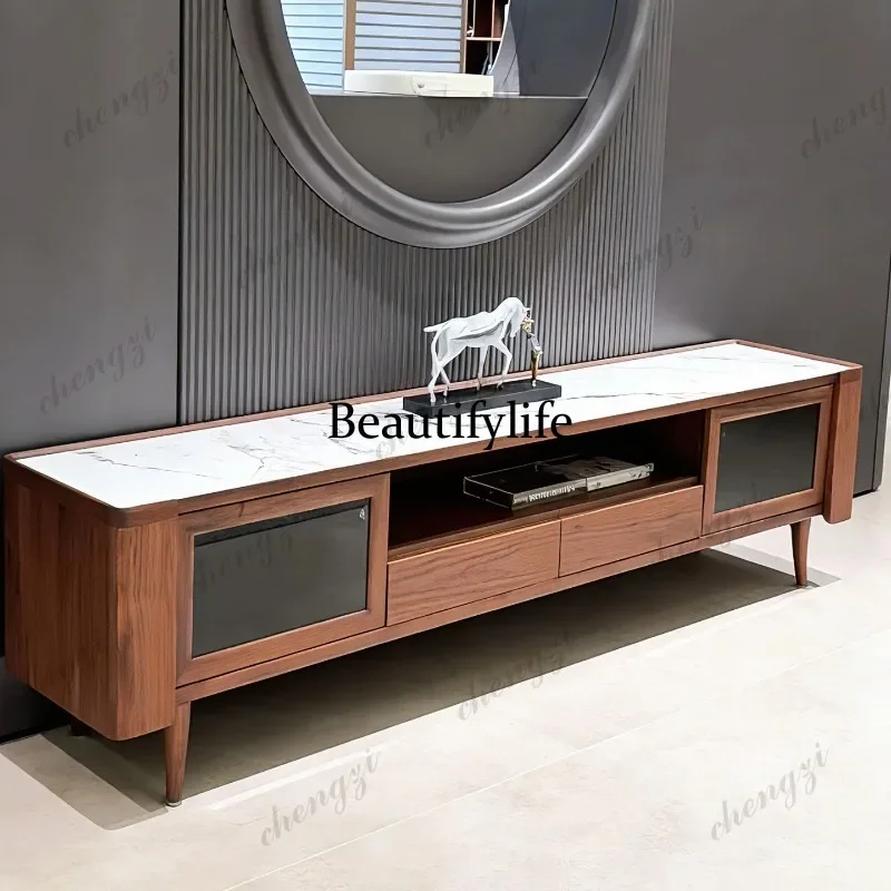 E153 New Chinese-style North American black walnut rock panel TV cabinet  light luxury living room solid wood storage cabinet