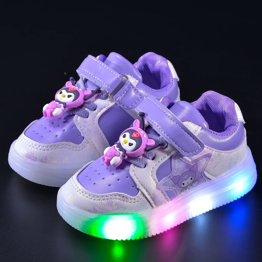 Kuromi LED Shoes Kids Tennis Shoes Sanrio Children Casual Sneakers Girls Luminous Shoes Kawaii Kuromi Board Shoes Rozmiar 21-30