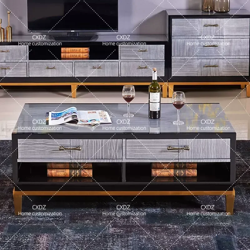 Nordic Modern Simple Solid Wood Coffee Table with Drawer Light Luxury Paint Plated Multi Functional Tea Table for Small