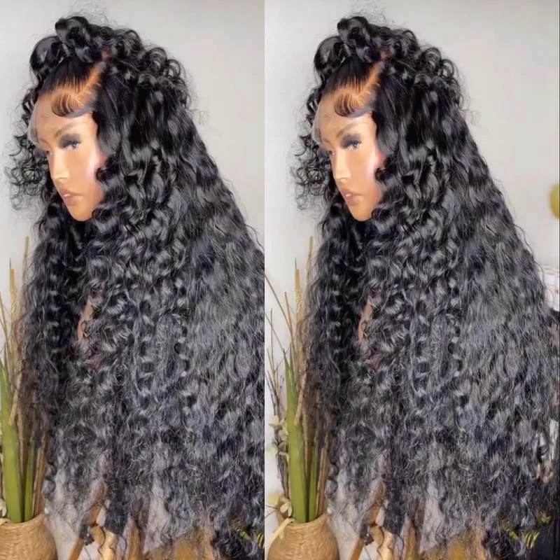 Peruca dianteira longa e encaracolada para mulheres, preto natural, macio, sem cola, cabelo de bebê, cosplay diário, pré-arrancadas, onda profunda, 26 ", 180 Density