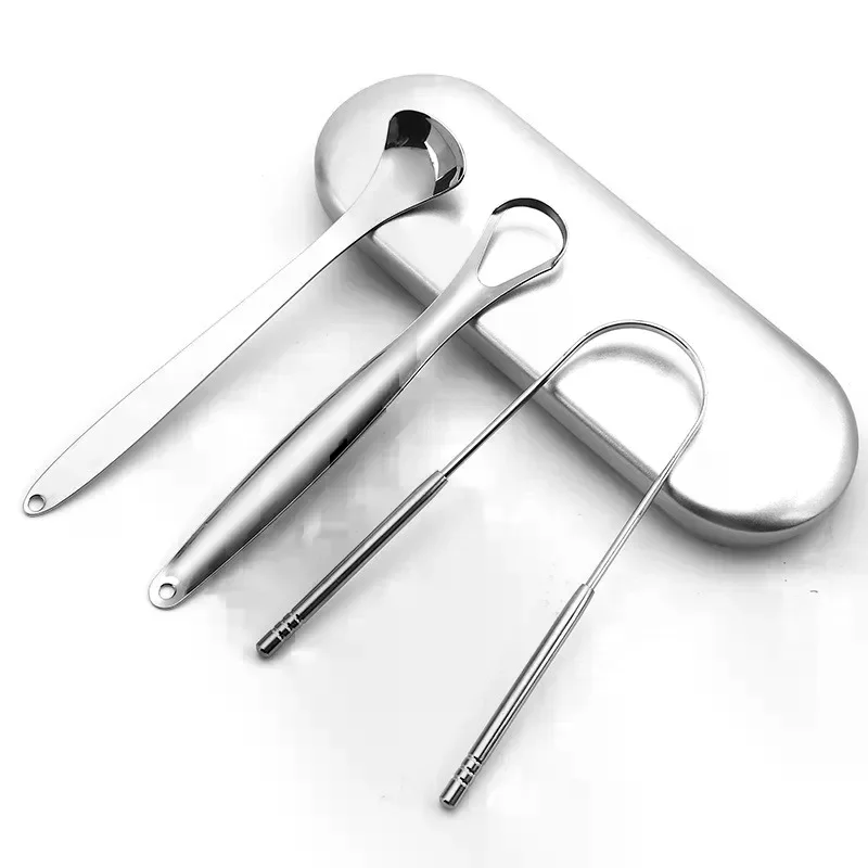 Stainless Steel Tongue Scraper Set Reusable Metal Tongue Cleaner For Oral Hygiene, Fresh Breath Tongue Scraper For Adults