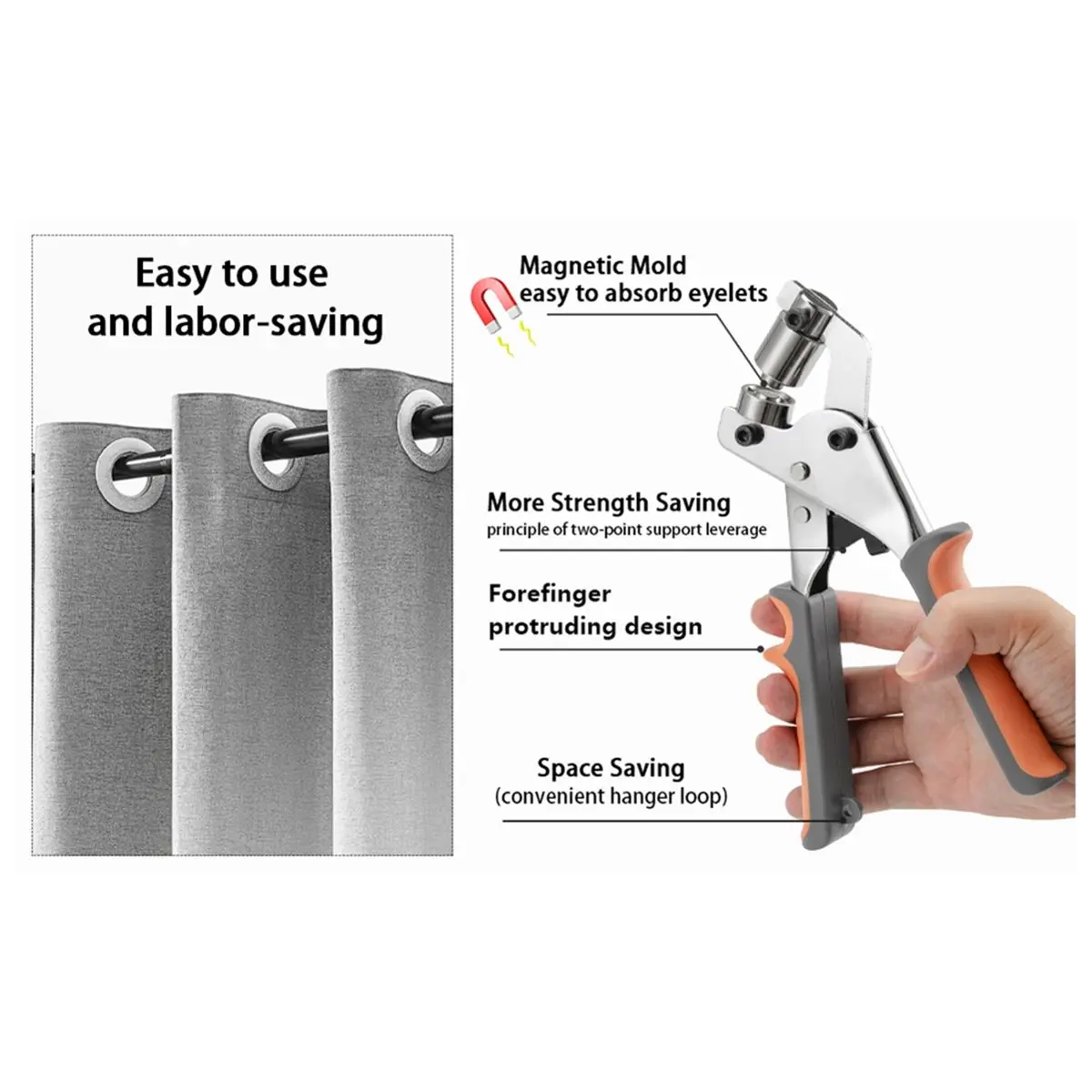 

A24I Grommet Pliers Kit 10mm - Handheld Eyelet Punch Plier Set for Leather, Canvas, DIY Clothing & Tarp Rings