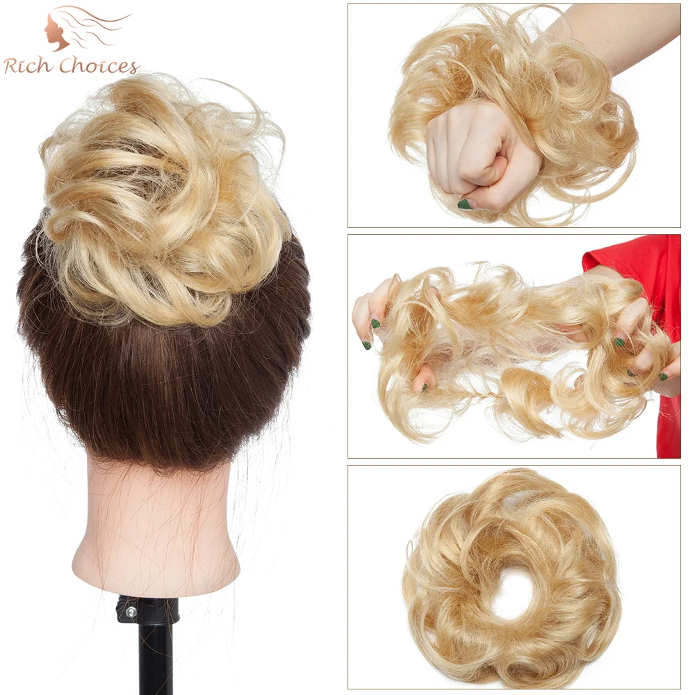 Rich Choices Scrunchies  Tousled Updo Ponytail Extension Real Humna Hair Wavy Curly Messy Bun Hair Piece for Women Girls