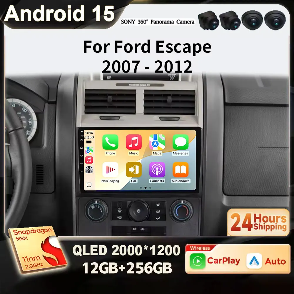Für Ford Escape 2007 2008 2009 2010 - 2012 Android 15 Kabelloses CarPlay Autoradio Multimedia-Videoplayer GPS WIFI 4G