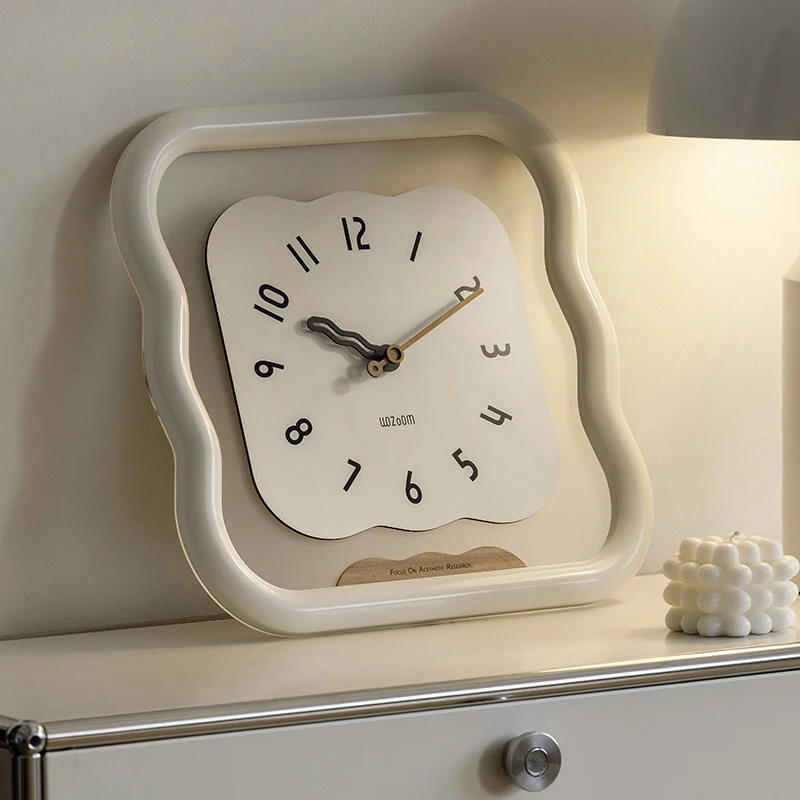 No Punching 2023 New Cream Style Wall Clock Living Room Home Modern Simple Art Clock Hanging Wall