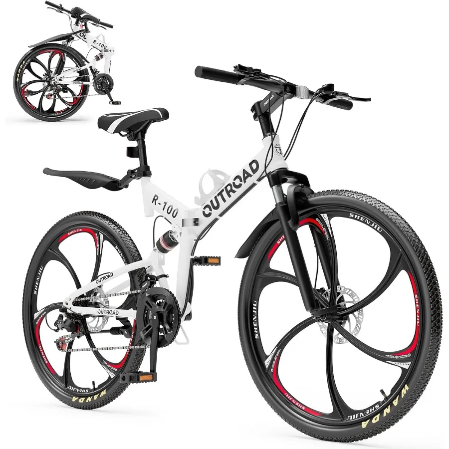 

26 inch Folding Mountain Bike with Carbon Steel Frame and 21 Speed Gears Featuring Dual Suspension System and Double Disc Brake