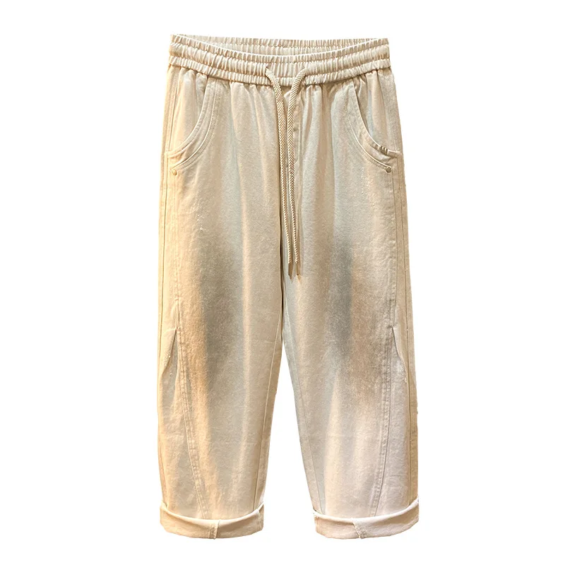 アメリカンハイストリートライトカラーカジュアルパンツメンズルーズストレートスリックダーティパンツヴィンテージウォッシュドドレープワイドレッグロングパンツ